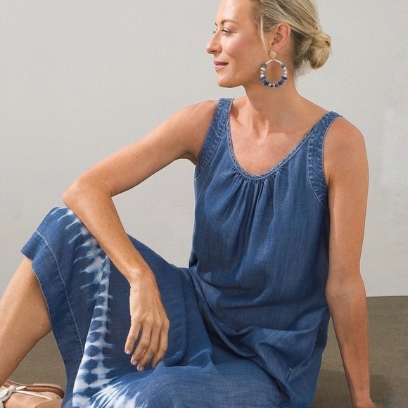 NWT Chico’s Tencel Tie Dye Maxi Tank Dress Blue Size 00 (XS) - Picture 2 of 13